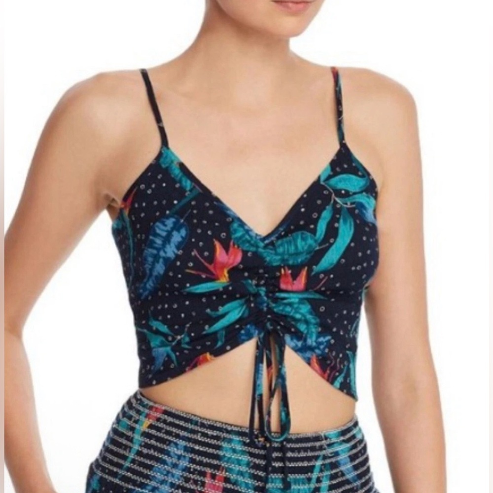 AQUA Tropical Scrunched Crop Top L NWOT